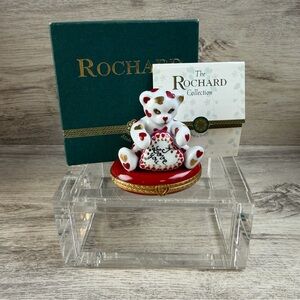 Rochard Limoges Teddy Bear Trinket Box I Love You Hearts France w Original Box